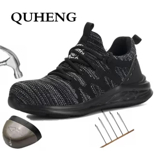 QUHENG Plus Size Men's Steel Toe Cap Protective Work Boots Shoes Air Mesh Construction Safety Ultra-light Soft Bottom New Design