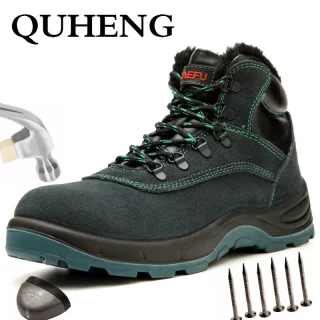 QUHENG Safety Work Boots Shoes for Men Protective Working Safety Steel Toe Anti-smashing New Design Winter Shoes Dropshipping