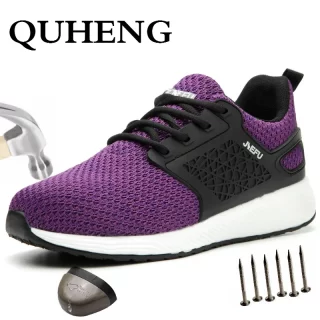 QUHENG Safety Work Shoes For Men Steel Toe Cap Anti-smashing Working Boots New Design Anti-static Mesh Sneakers Free shipping