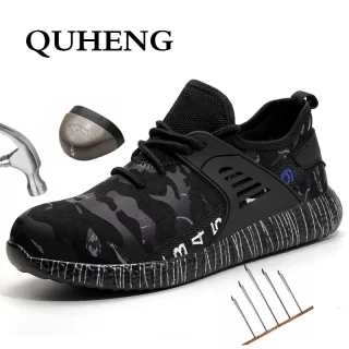 QUHENG Safety Work Shoes for Men Steel Toe Cap Anti-smashing Working Boots Casual Protective Puncture-Proof Big Size 48 Outdoor