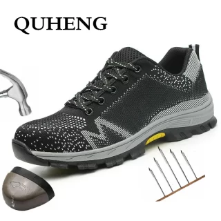 QUHENG SafetyWork Shoes for Men Steel Toe Cap Anti-smashingWorking Boots Casual Protective Puncture-Proof Air Mesh Free Shipping