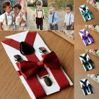 Solid Children Bowtie Belt Set Y Back Suspenders Bow Tie Elastic Kids Fashion US