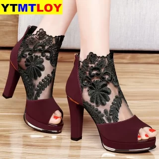 Summer Mesh Peep Toe Sandals Sexy Heels Single Shoes Women In Europe America 2020 Spring Summer Pumps Gauze Mujer platform