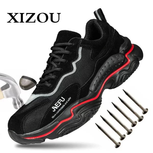 XIZOU Men's Anti-slip Outdoor Steel Toe Anti Smashing Protective Work Shoes Boots Men Puncture Proof Safety Shoes Boots