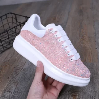 mais novo de alta qualidade couro sapatos casuais mulher dedo do pé redondo rendas sapatos planos celebridade glitter embelezado